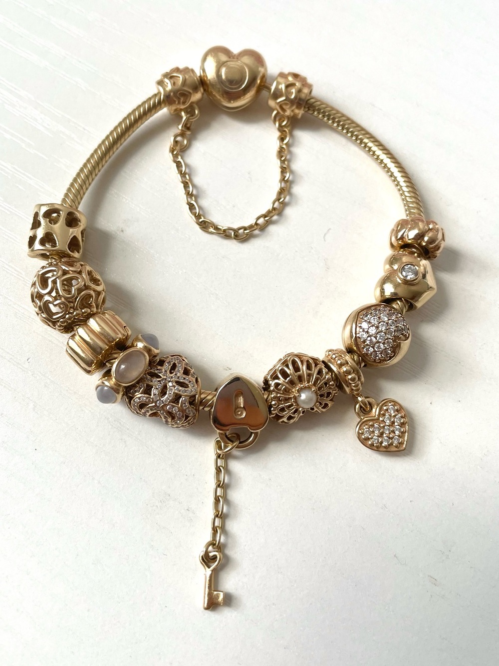 14k Solid Gold Pandora Bracelet With Charms